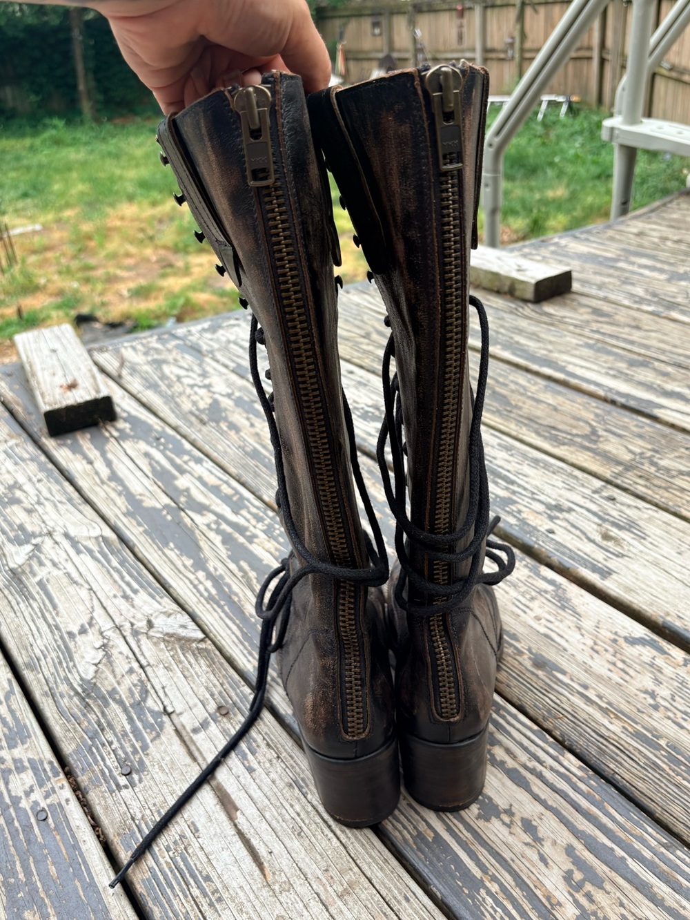 Freebird Grany Tall Lace Up Boots Distressed Black Leather Size 9 - Picture 4 of 8